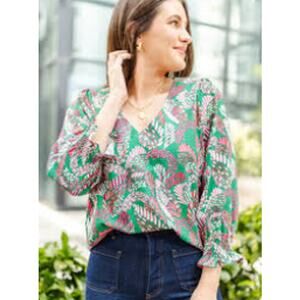 Michelle McDowell Mosiac Meadow‎ Pine Juliet Top Green Size XL